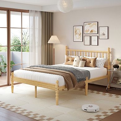 HOMZENE Bed Frame, Solid Wood Platform Bed With Headboard & Slats, No Box Spring Needed
