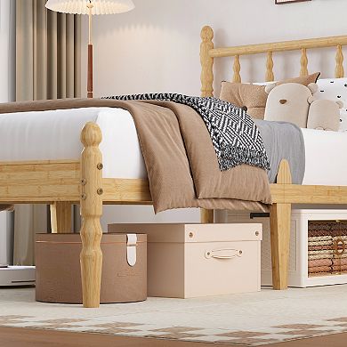 HOMZENE Bed Frame, Solid Wood Platform Bed With Headboard & Slats, No Box Spring Needed