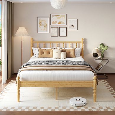 HOMZENE Bed Frame, Solid Wood Platform Bed With Headboard & Slats, No Box Spring Needed