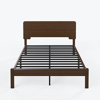 HOMZENE Bed Frame, Wood Platform Bed Frame with Headboard, Easy Assembly, No Box Spring Needed