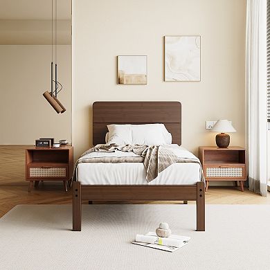 HOMZENE Bed Frame, Wood Platform Bed Frame with Headboard, Easy Assembly, No Box Spring Needed
