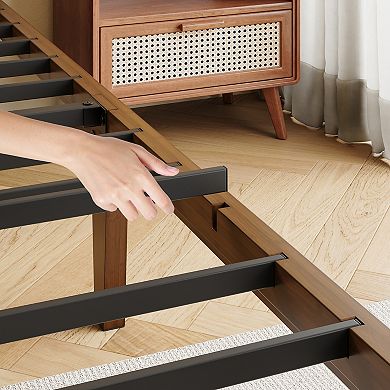 HOMZENE Bed Frame, Wood Platform Bed Frame with Headboard, Easy Assembly, No Box Spring Needed
