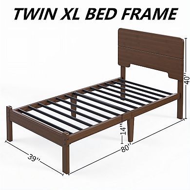 HOMZENE Bed Frame, Wood Platform Bed Frame with Headboard, Easy Assembly, No Box Spring Needed