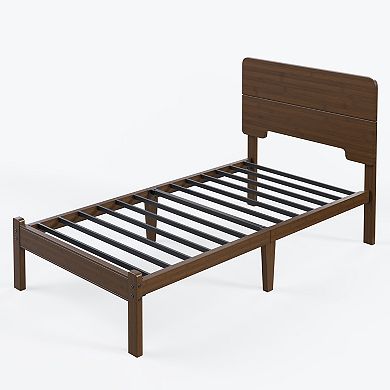 HOMZENE Bed Frame, Wood Platform Bed Frame with Headboard, Easy Assembly, No Box Spring Needed