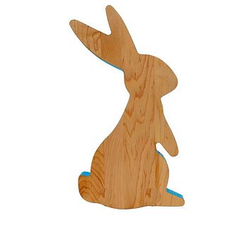 Standing Wood Bunny Board with Blue Milk Paint Outline