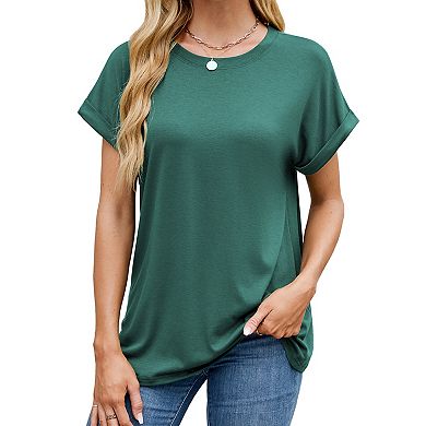 Women's Summer T Shirts Short Sleeve Crewneck Tees Casual Basic Tops Solid Color Design