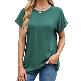 Women's Summer T Shirts Short Sleeve Crewneck Tees Casual Basic Tops Solid Color Design