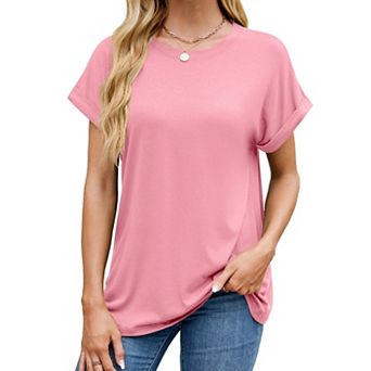 Women's Summer T Shirts Short Sleeve Crewneck Tees Casual Basic Tops Solid Color Design