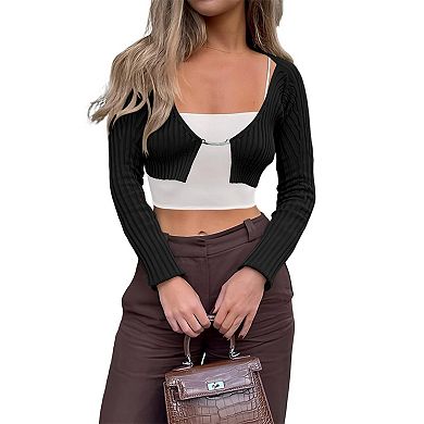 Women's Shrug Sweater Long Sleeve Cropped Cardigan Open Front Top Trendy Design