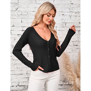 Women's V-Neck Cardigan Sweater Solid Color 2 Ways Wear Sweater Knit Spring Top