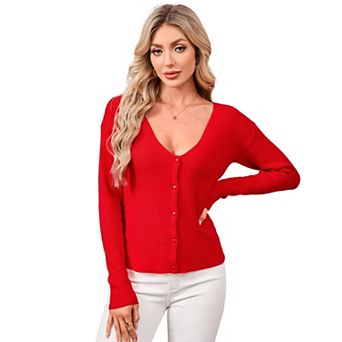 Women's V-Neck Cardigan Sweater Solid Color 2 Ways Wear Sweater Knit Spring Top