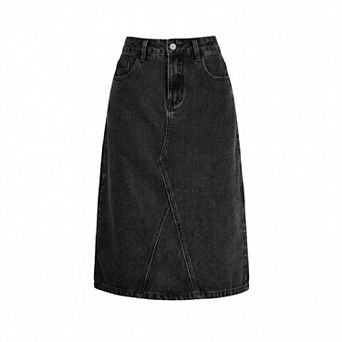 Women's Minimalist Denim Midi Skirt High Waisted Slim Fit Elegant Office Skirt