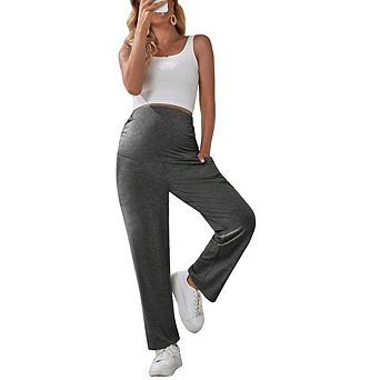 Women's High Waisted Pants Maternity Casual Stretchy Pants Loose Trousers with Pockets