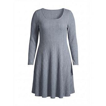 Women's Plus Size Square Neck A Line Dress Long Sleeve Slim Fit Flattering Dresses for Curvy Women