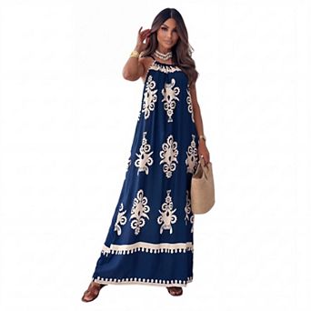 Women's Vintage Print Maxi Dress Sleeveless Ethnic Boho Dress