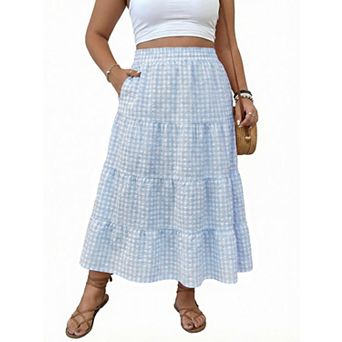 Women's Plus Size Midi Skirt Cotton Cute Vacation Skirt with Pockets