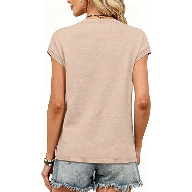 Women's Short Sleeve Sweater Casual Crew Neck Knit Pullover Top