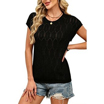 Women's Short Sleeve Sweater Casual Crew Neck Knit Pullover Top