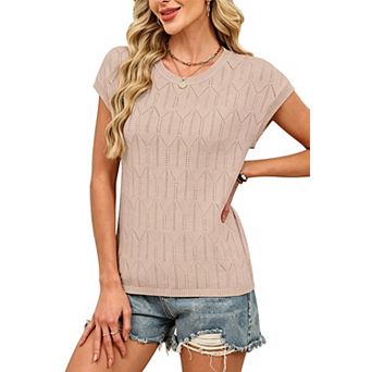 Women's Short Sleeve Sweater Casual Crew Neck Knit Pullover Top