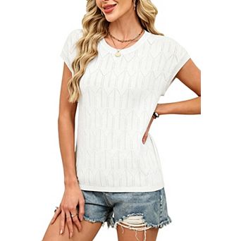 Women's Short Sleeve Sweater Casual Crew Neck Knit Pullover Top