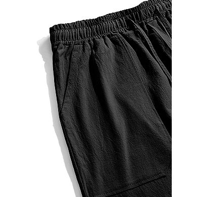 Men’s Linen Pants Elastic Drawstring Waist Casual Resort Trousers