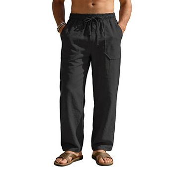 Men’s Linen Pants Elastic Drawstring Waist Casual Resort Trousers