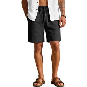 Men’s Linen Shorts Summer Casual Shorts Elastic Drawstring Waist Design