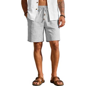 Men’s Linen Shorts Summer Casual Shorts Elastic Drawstring Waist Design