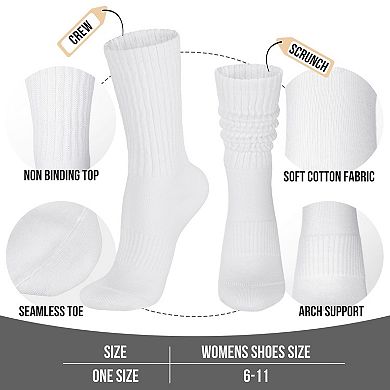 Vintage Slouch Crew Socks 6 Pack Cotton Arch Support Athletic Wear