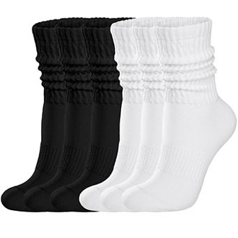 Vintage Slouch Crew Socks 6 Pack Cotton Arch Support Athletic Wear