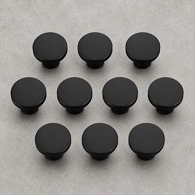 10 Pack Black Round Cabinet Knobs Zinc Alloy Drawer Pulls Easy Install