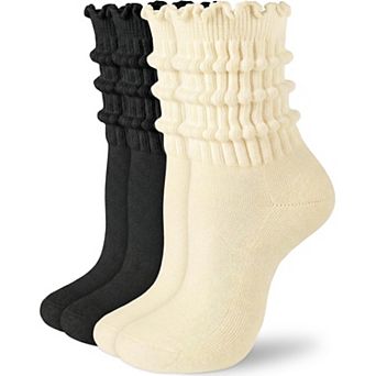 Slouchy Crew Cotton Socks For Women Mid Calf Frilly Comfortable Breathable All Season Wear