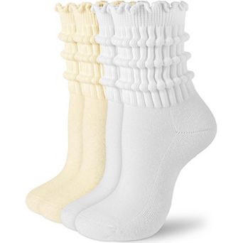 Slouchy Crew Cotton Socks For Women Mid Calf Frilly Comfortable Breathable All Season Wear