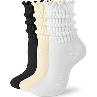 Slouchy Crew Cotton Socks For Women Mid Calf Frilly Comfortable Breathable All Season Wear