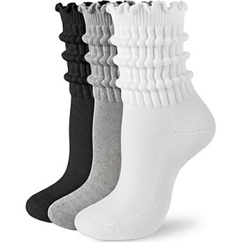 Slouchy Crew Cotton Socks For Women Mid Calf Frilly Comfortable Breathable All Season Wear