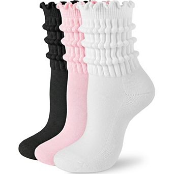 Slouchy Crew Cotton Socks For Women Mid Calf Frilly Comfortable Breathable All Season Wear