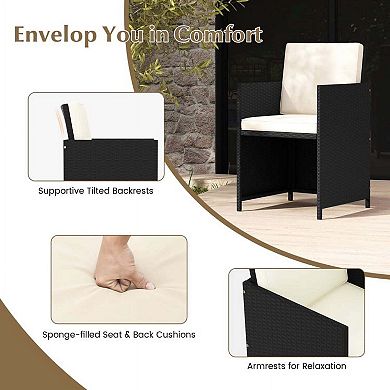 11 Pieces Black & White Wicker Patio Dining Set with Tempered Glass Table and Waterproof Cushions
