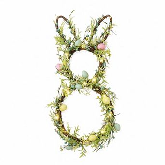 Lighted Easter Bunny Wreath Foldable Pre-lit 30 LED Timer Spring Decor