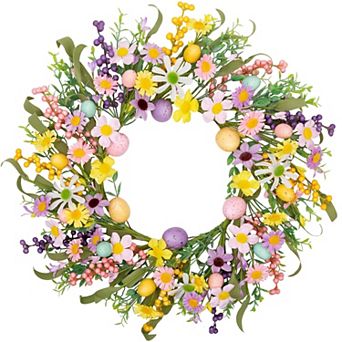 20 Inch Easter Wreath Spring Flower Colorful Eggs Decor Home Wall Window Gift