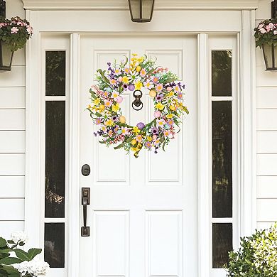 20 Inch Easter Wreath Spring Flower Colorful Eggs Decor Home Wall Window Gift