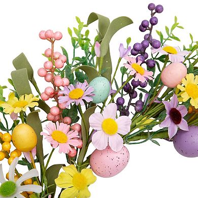 20 Inch Easter Wreath Spring Flower Colorful Eggs Decor Home Wall Window Gift