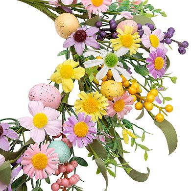 20 Inch Easter Wreath Spring Flower Colorful Eggs Decor Home Wall Window Gift
