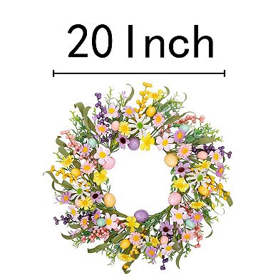 20 Inch Easter Wreath Spring Flower Colorful Eggs Decor Home Wall Window Gift