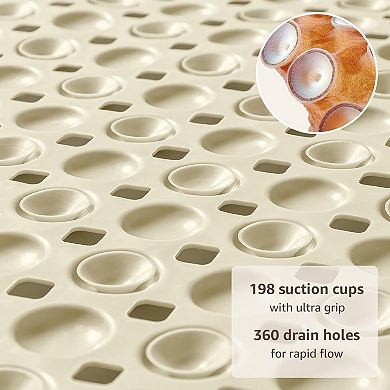 Bath Tub Shower Mat Non Slip Suction Cups Drain Holes Machine Washable TPE Soft
