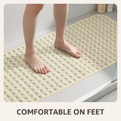 Bath Tub Shower Mat Non Slip Suction Cups Drain Holes Machine Washable TPE Soft