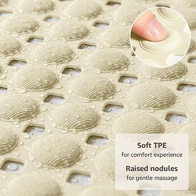 Bath Tub Shower Mat Non Slip Suction Cups Drain Holes Machine Washable TPE Soft