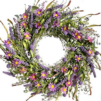 24 Inch Spring Everyday Greenery Flower Wreath Front Door Mixed Leaves Indoor Outdoor Home Decor