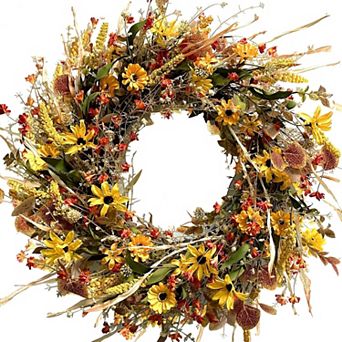 24 Inch Spring Everyday Greenery Flower Wreath Front Door Mixed Leaves Indoor Outdoor Home Decor