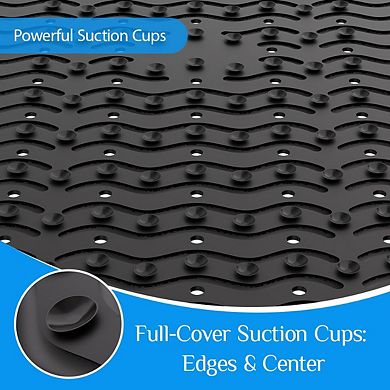 Non Slip Bath Mat Soft TPE Shower Mat with Suction Cups Drain Holes Wave Texture Machine Washable