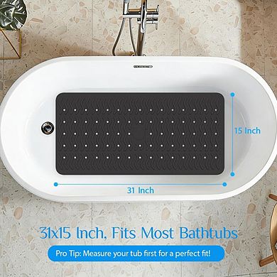 Non Slip Bath Mat Soft TPE Shower Mat with Suction Cups Drain Holes Wave Texture Machine Washable